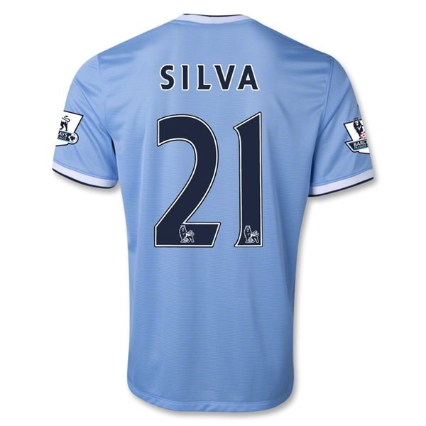 13-14 Manchester City #21 SILVA Home Soccer Shirt - Click Image to Close